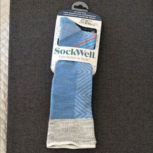 SockWell Women's Blue Compression Socks with Gray Cuff Firm Graduated Comp S/M